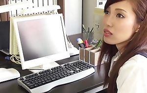 Japanese subfusc office lady Yura Hitomi blarney sucked and dildo playing in office uncensored.