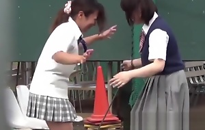 Naughty Japanese schoolgirls 18+ urinating in secret public place