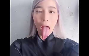 Ahegao slut with long tongue