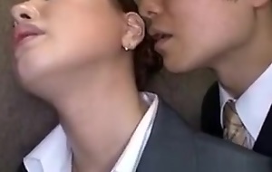 Officelady groped together with fucked in elevator