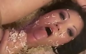 Forsaken asian nympho rides a thick white load of shit then takes a facial