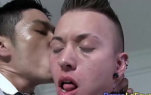 Gaysian sex slaves please their Asian master nigh hot threeway