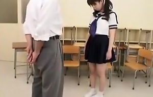 Pigtailed Japanese schoolgirl has an older man toying her h