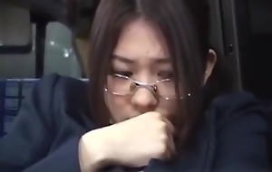 Japanese schoolgirl helter-skelter glasses acquire fucked on bus