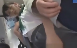 Japanese School Girl On Public Bus Getting Her Cookie Stained