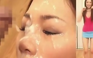 Cute Japanese slut gets her face messed up with cum
