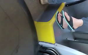 hot asian college student toes in the air flip flops on bus